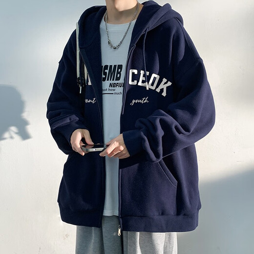 Baiqueting Jacket Men's 2025 Autumn and Winter American Fashion Brand Hooded Cardigan Jacket Men's Teen Fashion Velvet Sweatshirt Men's Apricot XL