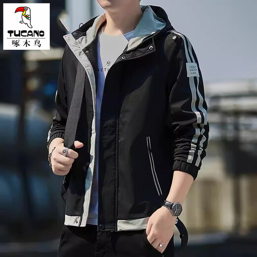 Woodpecker coat men's autumn and winter velvet thickening trendy loose casual sports tops men's versatile hooded jacket men's khaki XL recommended 130-155Jin Jin equals 0.5 kg