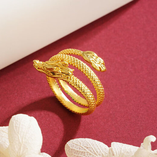 Shixi Old Phoenix Gold Store Coiled Dragon Live Ring Zodiac Vietnamese Sand Gold Ancient Method Chinese Style Traveling Dragon Ornament Versatile Snake J23407 Coiled Dragon Ring