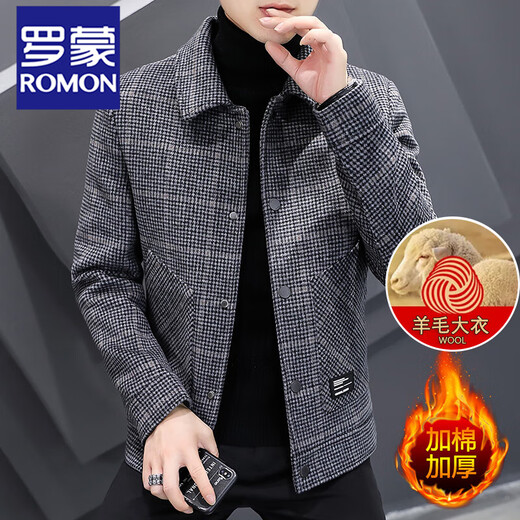 Lomon Plaid Lapel Jacket Men's Short Wool Woolen Jacket Plaid Autumn and Winter Thickened Youth New Jacket Men's 2903 Khaki XL 180 140160Jin Jin equals 0.5 kg