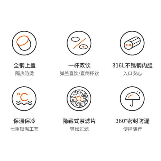 Joyoung thermos cup 316L stainless steel large capacity all-steel water cup men and women portable tea cup 550ml white