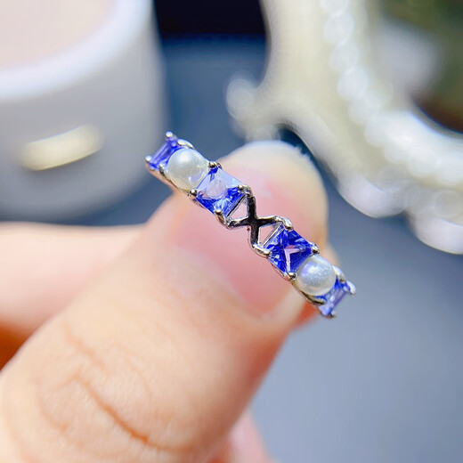 Yadige simple tanzanite micro-paved pearl ring silver living mouth color treasure light luxury fashionable birthday gift for wife and girlfriend 925 silver and white gold