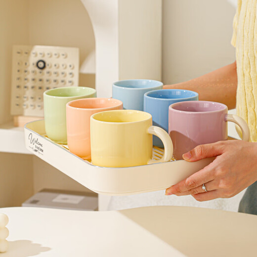 Mud-free cream-style ceramic water cup set for home living room high-end cup set housewarming tea set teacup complete set full color (6 color mix and match) 6 cups
