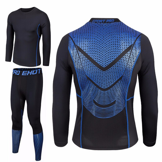 Yihaote (yihaote) spring and summer thickened velvet thermal tights for men quick-drying long-sleeved fitness clothes for men high elastic sports basketball running sweat-absorbent elite black pants + blue and silver suit need to add velvet to take a message L (170-175 height. 120-135 Jin Jin equals 0.5 kg)