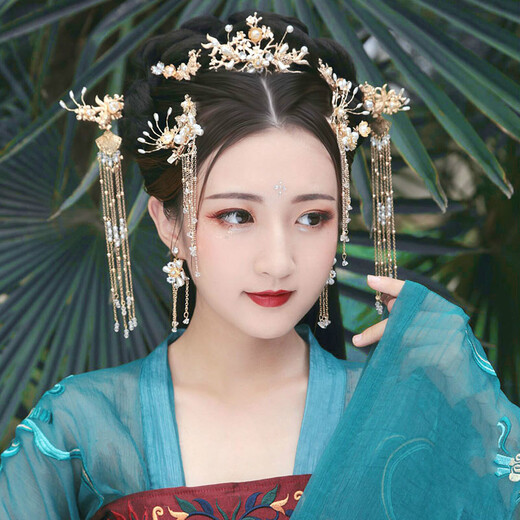 Hanfu hair crown for women, ancient style phoenix crown headdress, full set of ancient costumes, fairy style tassels, rocking wig hairpin, nine-piece set
