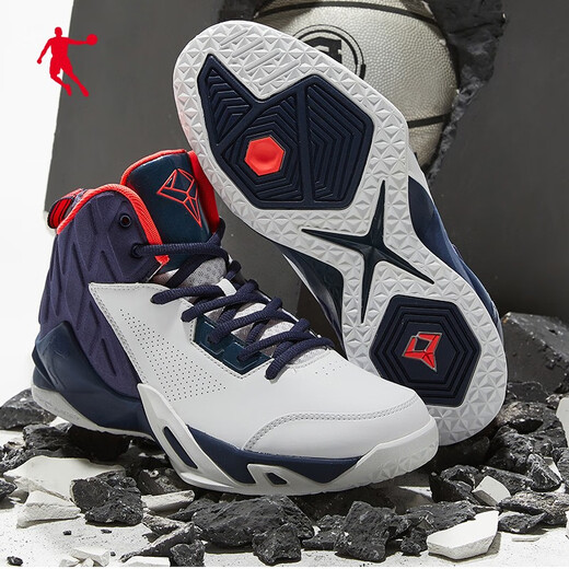 Jordan Professional Practical Basketball Shoes Men's Shoes 2025 Winter New Leather Waterproof High Top Shock Absorbing Anti-Slip Wear-Resistant Sports Shoes White/Dark Navy (Highly Recommended) 41