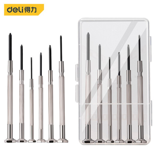 Deli Precision Small Cross Slotted Screwdriver Combination Set 6-piece Laptop Watch Glasses Repair Screwdriver Set 6-piece Clock Drift Set with Metal Handle DL3206