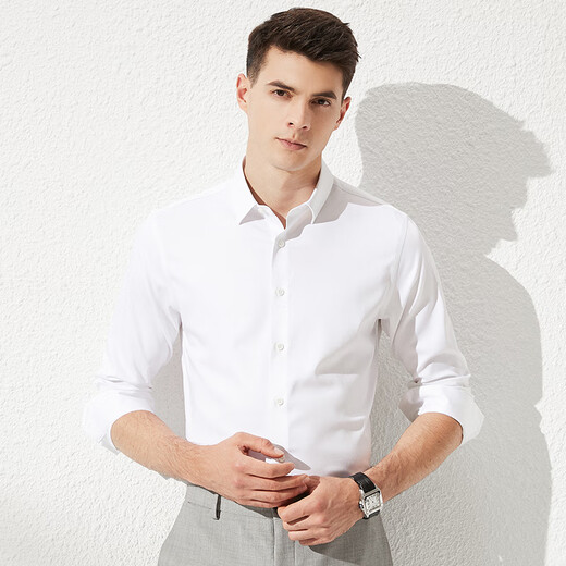 杉杉【桑蚕丝免烫】长袖衬衫男士四季透气商务休闲翻领抗皱男装衬衣