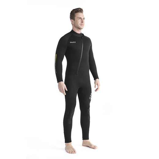 OUZO men's 5MM thickened one-piece wetsuit swimsuit winter swimming warm sun protection surfing suit jellyfish suit snorkeling equipment men's black M