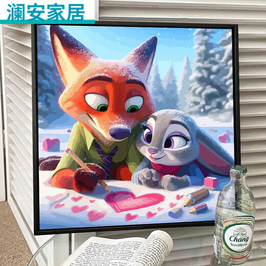 CLCEY Crazy Zoo City Digital Oil Painting Cute Cartoon Crazy Zoo City Digital Oil Painting + Outer Frame SJ13553 20*20cm Tightened Thickened Solid Wood Inner Frame