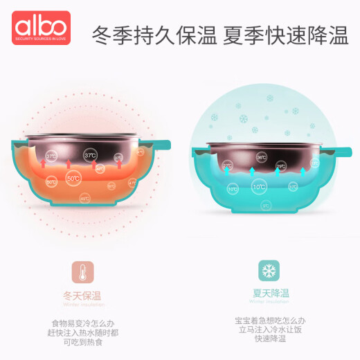 albo baby plate compartment baby learning to eat food bowl with suction cup children's tableware water-filled thermos bowl CJ226