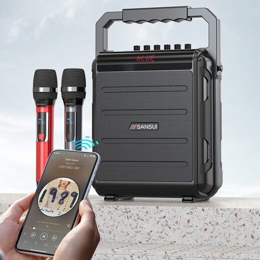 SANSUI Portable portable karaoke audio mobile belt outdoor high-power integrated KTV square dance audio small live broadcast speaker karaoke double wireless microphone stereo sound effect + dual microphone + sound card sound effect