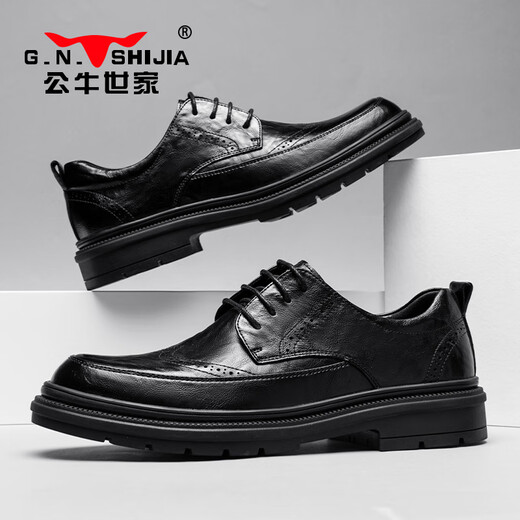 Bull Family Leather Shoes Men's 2025 Autumn and Winter New Brogue Carved Men's Shoes British Retro Business Formal Shoes Men's Casual