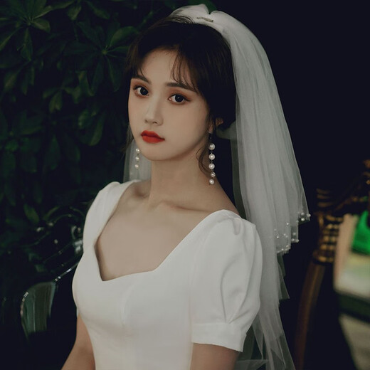 Dijing Proposal Proposal Bridal Veil Wedding Pearl Bow Super Fairyland Photo Props Anniversary Four-layer Butterfly Veil - Hair Comb Style 40CM