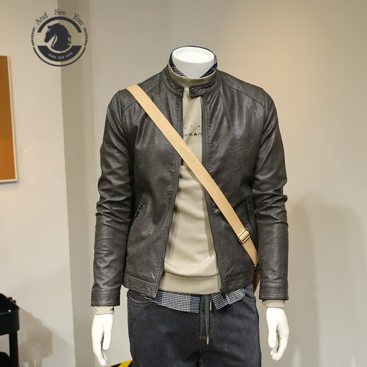 ANDSEEYOU Men's Spring and Autumn Retro Soft Leather Clothes Motorcycle Leather Jackets Leather Clothes Men's Casual Handsome Jackets Fashionable Men's Clothes Brown Spring and Autumn Style L 110-120Jin Jin is equal to 0.5 kg