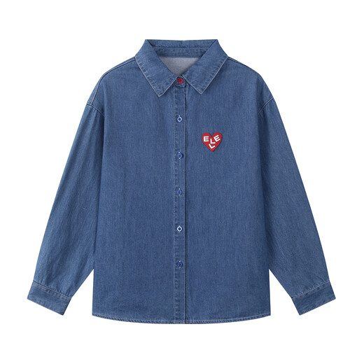 ELLE KIDS Children's Clothing Love embroidered logo mid-length denim shirt girls spring cotton casual comfortable jacket denim blue 160 (S)