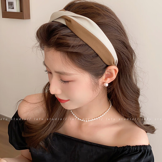Morning Star Retro Coffee Color Twist Headband 2025 New Hair Cave Headband Hairpin Girls High-end Western Style Fashionable Hairband White Brown Spliced Hairband