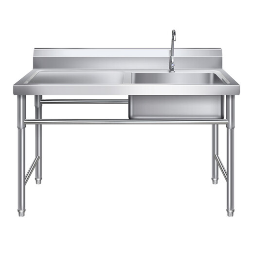 Commercial stainless steel sink with bracket kitchen dishwashing dish wash basin with platform canteen single and double sinks 120*60*80 single sink left platform thickened version