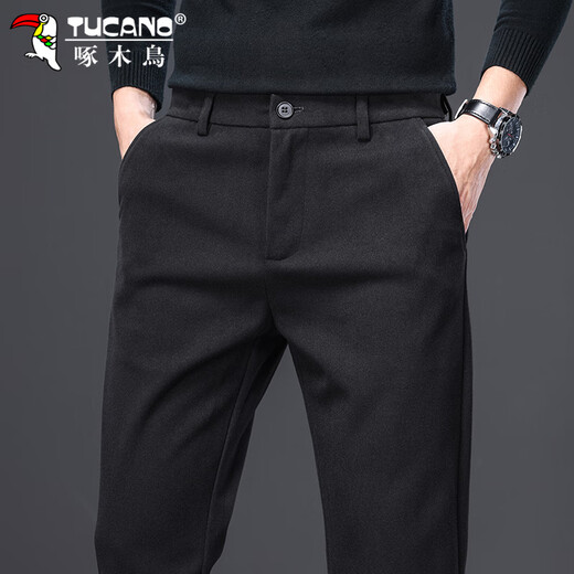 Woodpecker (TUCANO) Casual Pants Men's Autumn and Winter Pants Men's Loose Straight Business Woolen Trendy Versatile Commuting Pants Black 33