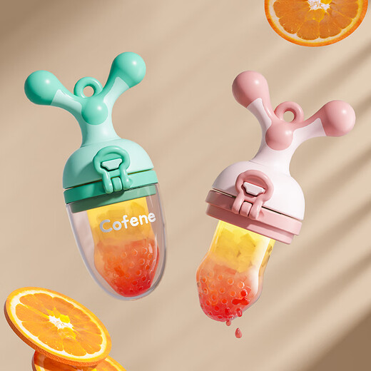 Cofene Bite Baby Food Bite Bag Fruit and Vegetable Teether Baby Fruit Food Complementary Pushable Pushable Bite Water Green (Size + L) + Anti-drop Chain