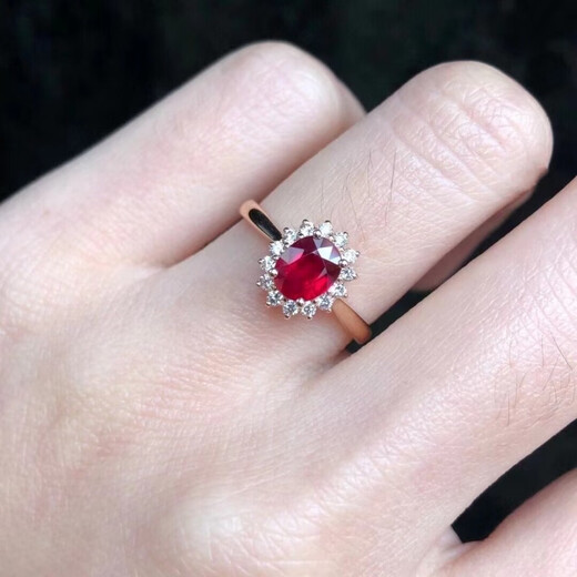 Mai Bao Fang Bi, Xi ring light luxury retro Japanese red rose gold artificial ruby female inlaid with diamond pigeon blood red ruby ring opening adjustable