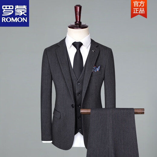 ROMON suit men's three-piece striped groomsmen groomsmen wedding dress Korean version slim business suit TZ2031 gray-three-piece suit vest pants L 175 (120-135) Jin Jin is equal to 0.5 kg