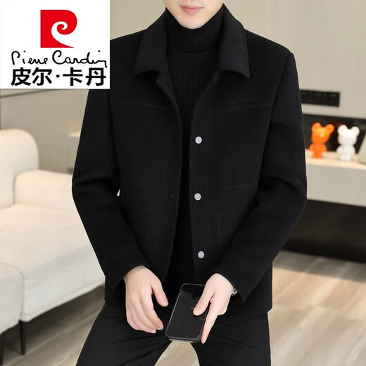 Pierre Cardin woolen jacket men's autumn and winter double-sided woolen jacket men's casual lapel thick woolen top short wool knitted double-sided woolen B2308 gray 2XL (135-150Jin Jin equals 0.5 kg)