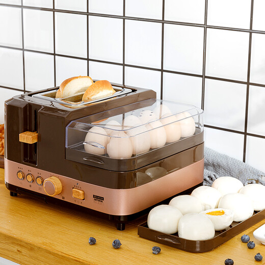 Huishengda household four-in-one breakfast toaster multi-function toaster 6-speed baking steamed egg omelette lazy fully automatic toast driver coffee color