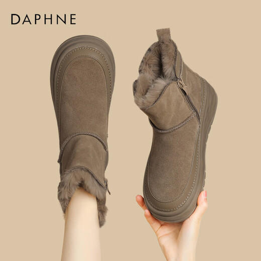 Daphne snow boots winter thickened velvet Northeastern cotton shoes thick-soled short boots women's shoes 4023608067 Khaki 38