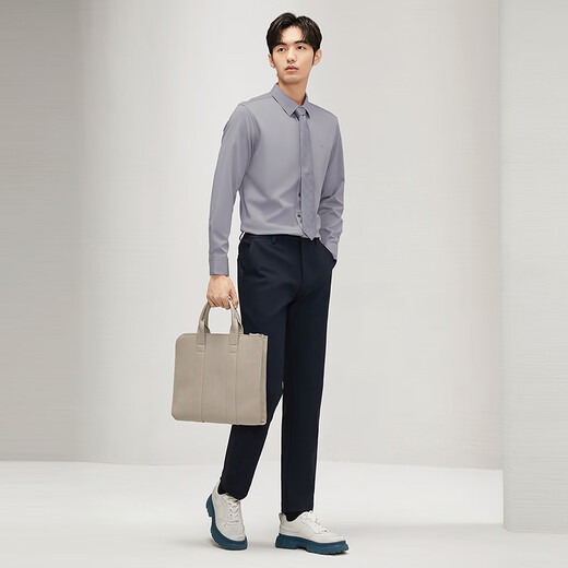 Qipai velvet long-sleeved shirt winter business casual comfortable warm thick lapel shirt light gray 40 (175) 92A