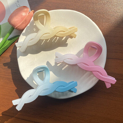 Rong Xia Gradient Color Twist Frosted Clip Sweet Girl Large Shark Clip Hair Clip Korean Simple Ins Hair Accessory F167 Yellow 11cm