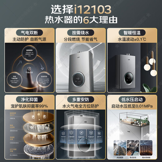 VATTI (VATTI) official state subsidy gas water heater 16 liters natural gas water heater water servo level constant temperature forced discharge instant heating gas saving and leakage prevention i12103 EC3 13L natural gas one kitchen and one bathroom