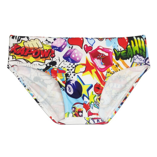 UXH Men's Anime Personalized Fashion Printed Swimming Briefs Comfortable and Close-fitting Beach Youth Swimming Pool Beach Equipment White L