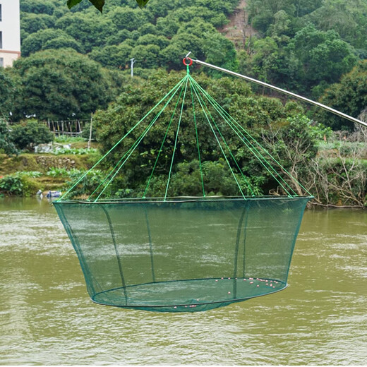 Fishing zone lifting net fishing net fishing open folding fishing net shrimp net lobster net moving net lifting net diameter 1 meter bottom diameter 0.8 meters (10 packs of bait) dense mesh folding portable