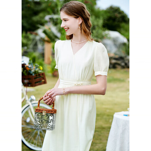 Betu women's new summer dress elegant light national style romantic dress women 2303D05 light apricot S