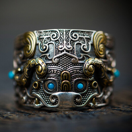 CHAUIYIN Chaoyin Jewelry Ring S925 Silver Taotie Animal Face Pattern Open Ring for Men and Women Ring Fashion Personality Domineering Southern Red Style