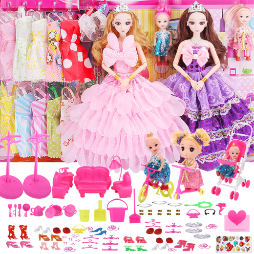 DBbaby [Gift Box Set] Barbie Doll Toy Set Large Gift Box Girl Play House Scenario Toy Cotton Doll E13 Model 3D Real Eyes + 12 Movable Joints + 156 Piece Set