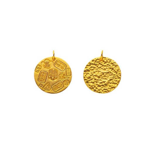 Chixing 999 pure gold and silver pendant, Zakiram Chambala round plate, ancient gold texture, Tibetan God of Wealth pendant for men, gold and silver pendant 10 grams, about 1 gram of gold
