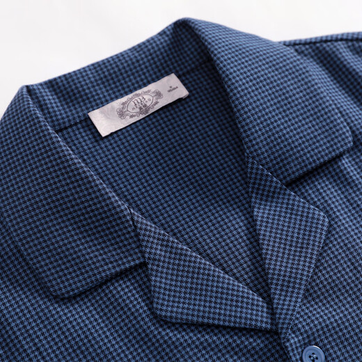 American Standard New Long Sleeve Couples Pure Cotton Pajamas Set Women's Spring Swing Houndstooth Cotton Casual Wearable Outerwear Home Clothing Men's Winter Midnight Blue XL