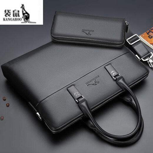 Kangaroo Impulse Briefcase Men's Bag Handbag Shoulder Messenger Bag Computer Bag Handbag Large Capacity 8822 Horizontal Black