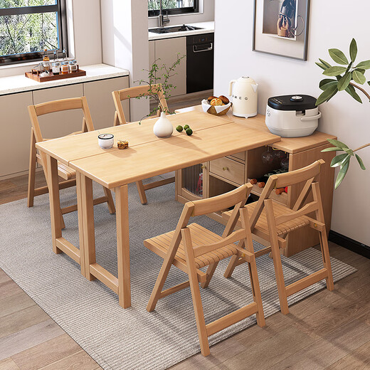 Siguyuan Solid Wood Folding Dining Table and Sideboard Integrated Small Household Dining Table Retractable Living Room Storage Cabinet Complete 1.2 Meter Single Sideboard (Walnut Color) Self-installation