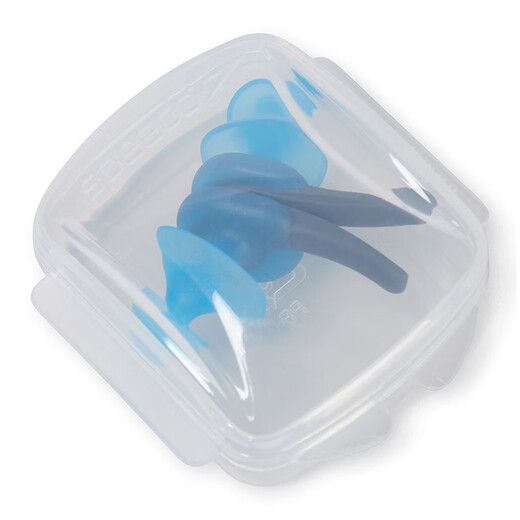 Speedo's new Biofuse earplugs, swimming earplugs, spiral design, sealed, waterproof, comfortable and soft equipment, charcoal gray/pool blue