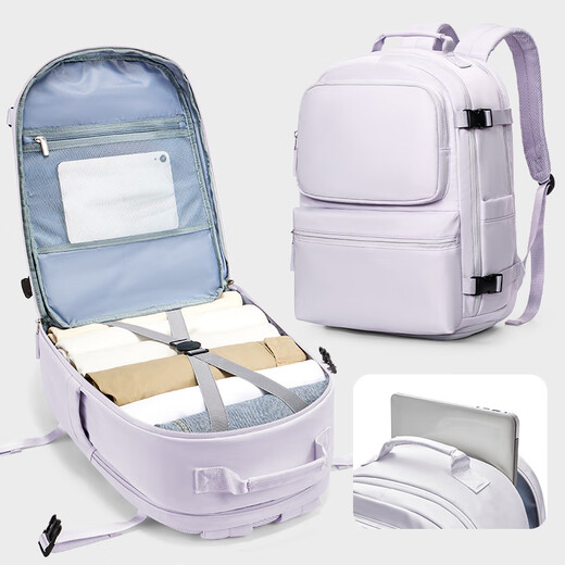 Landcase旅行包双肩包女书包大容量背包出差行李包电脑包男 3890紫色