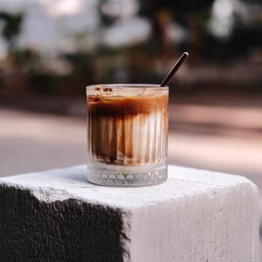 Jison glass ins style coffee cup simple Japanese pinstripe water cup for women heat-resistant thickened glass short large size 270ML