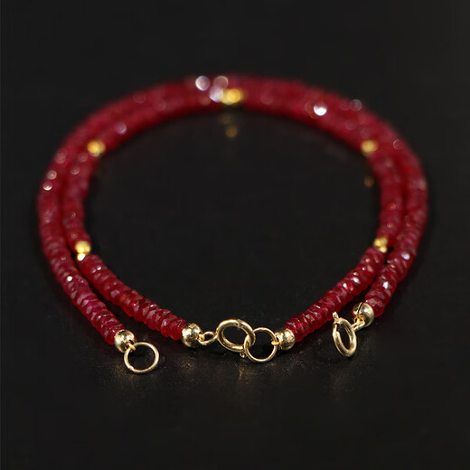 Jin Shi Tong Lao Phoenix Gold Store Style Sunset Rose Pigeon Blood Ruby Single Circle Bracelet Sand Gold Finishing Temperament Versatile and Simple With Extension Chain