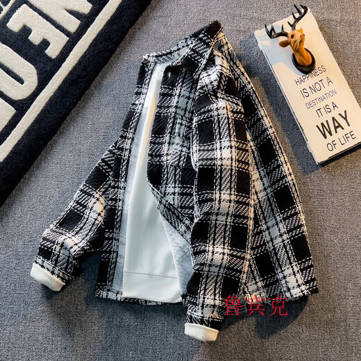 Rubink small fragrant style plaid jacket for men in autumn American fashion brand loose and versatile ins trend male student jacket top clothes XXF016 light blue high quality XL