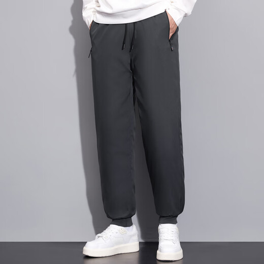 RFKU thickened velvet pants men's winter loose legged pants straight casual pants men's trendy sports warm cotton pants black - drawstring 2XL (140-160Jin Jin equals 0.5kg)