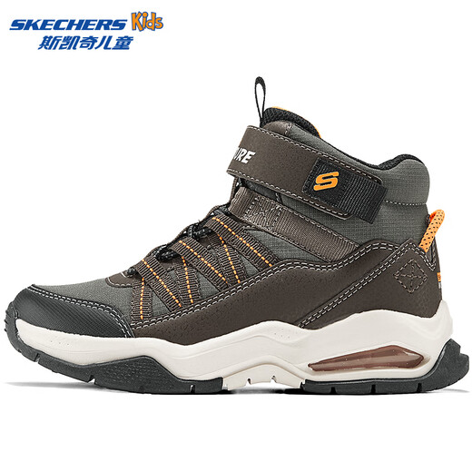 Skechers children's autumn and winter outdoor warm sports shoes boys' air cushion high-top cotton shoes casual boots 406429L chocolate/orange/CHOR 31