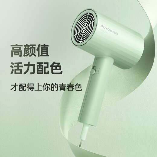 FLYCO hair dryer foldable blower negative ion hair care student dormitory high-power home barber shop hotel hair dryer FH6296 1800W non-foldable green