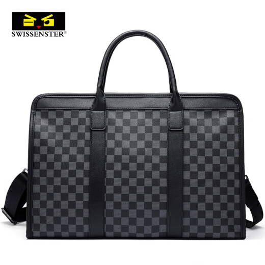 Swison Star Travel Bag Men's Leather Bag Casual Handbag Large Capacity Business Short Distance Travel Luggage Bag Men's Crossbody Shoulder Bag 3058# Plaid